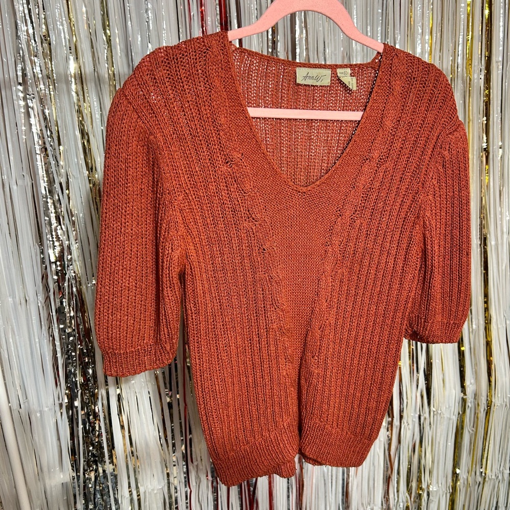 Anthropologie Brown V-Neck Sweater Ribbed Knit